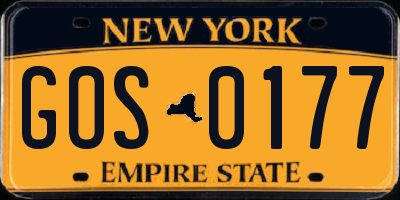 NY license plate GOS0177
