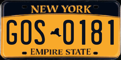 NY license plate GOS0181