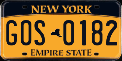NY license plate GOS0182