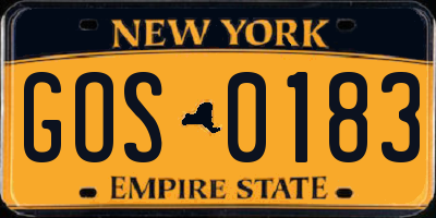 NY license plate GOS0183
