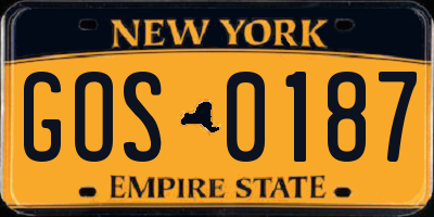 NY license plate GOS0187
