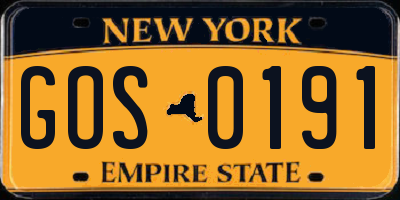 NY license plate GOS0191