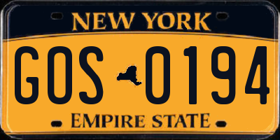 NY license plate GOS0194