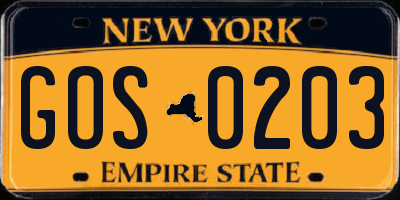 NY license plate GOS0203