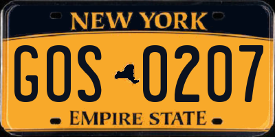 NY license plate GOS0207