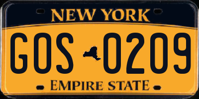 NY license plate GOS0209