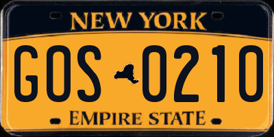 NY license plate GOS0210
