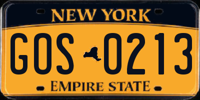 NY license plate GOS0213