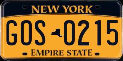 NY license plate GOS0215