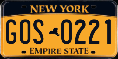 NY license plate GOS0221