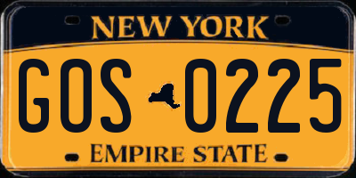 NY license plate GOS0225