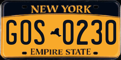 NY license plate GOS0230