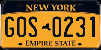 NY license plate GOS0231