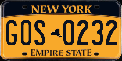 NY license plate GOS0232