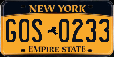 NY license plate GOS0233