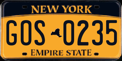 NY license plate GOS0235