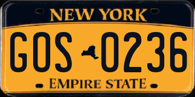 NY license plate GOS0236
