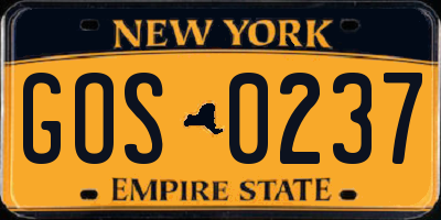 NY license plate GOS0237