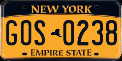 NY license plate GOS0238