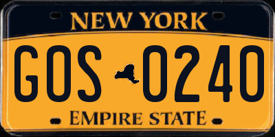 NY license plate GOS0240