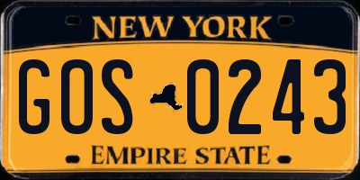 NY license plate GOS0243
