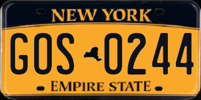 NY license plate GOS0244