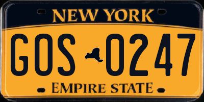 NY license plate GOS0247