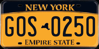 NY license plate GOS0250