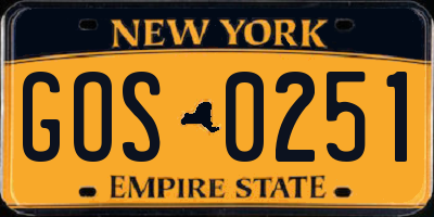 NY license plate GOS0251