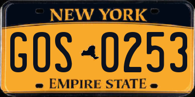 NY license plate GOS0253