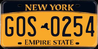 NY license plate GOS0254