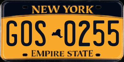 NY license plate GOS0255