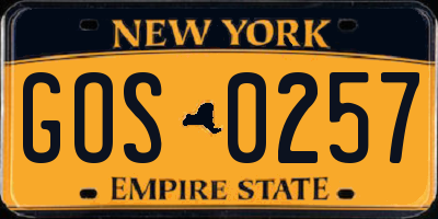 NY license plate GOS0257