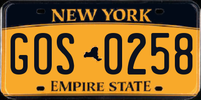 NY license plate GOS0258