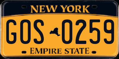 NY license plate GOS0259