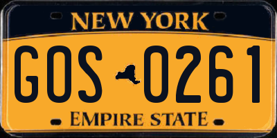 NY license plate GOS0261