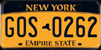NY license plate GOS0262