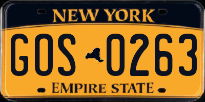 NY license plate GOS0263