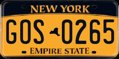 NY license plate GOS0265