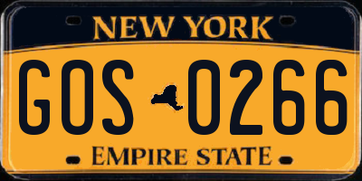 NY license plate GOS0266