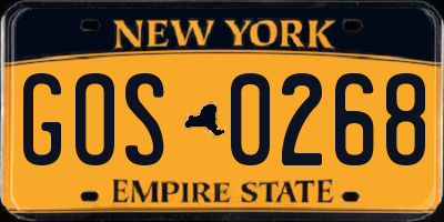 NY license plate GOS0268