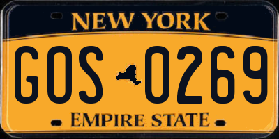 NY license plate GOS0269