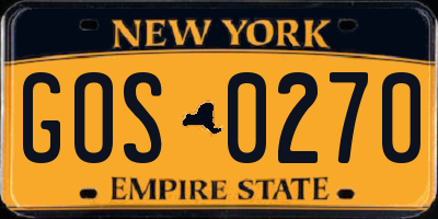 NY license plate GOS0270