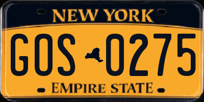 NY license plate GOS0275
