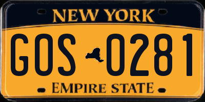 NY license plate GOS0281