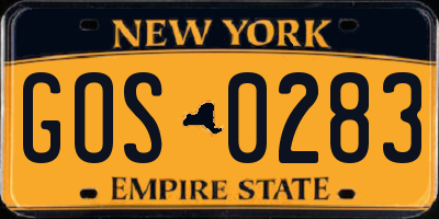 NY license plate GOS0283