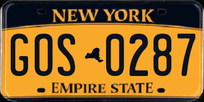 NY license plate GOS0287