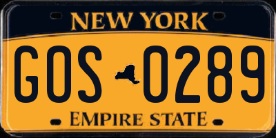 NY license plate GOS0289