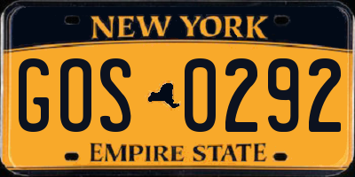 NY license plate GOS0292