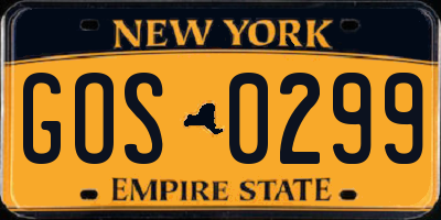 NY license plate GOS0299